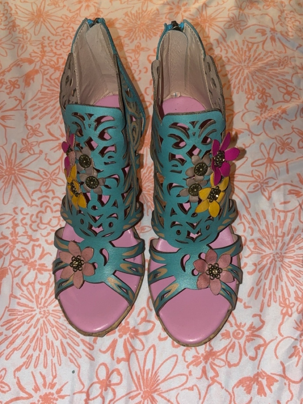 Women’s Teal Cutout Floral Heels | Metcandy |  Sz 7 | New Without Tags